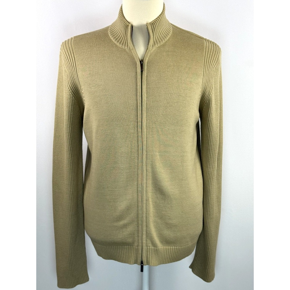 Kenneth Cole Men's Tan Cardigan Ribbed Sleeves Full Zip Sweater Size L